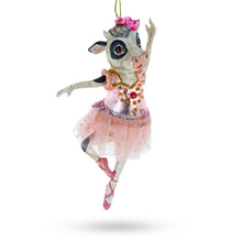 Load image into Gallery viewer, Ballerina Cow in Tutu Dancing Glass Christmas Ornament