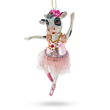 Load image into Gallery viewer, Ballerina Cow in Tutu Dancing Glass Christmas Ornament