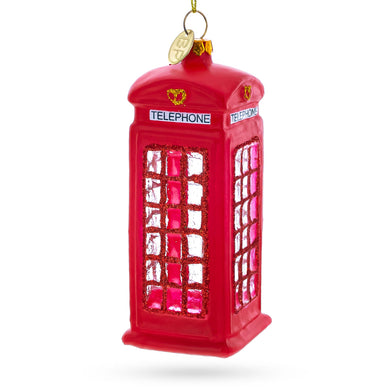 Red Telephone Booth in London, United Kingdom Glass Christmas Ornament