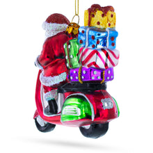 Load image into Gallery viewer, Santa Riding Retro Scooter with Gifts Glass Christmas Ornament