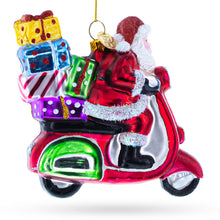 Load image into Gallery viewer, Santa Riding Retro Scooter with Gifts Glass Christmas Ornament