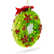 Load image into Gallery viewer, Holiday Wreath with Red Bow and Bells Glass Christmas Ornament