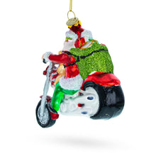 Load image into Gallery viewer, Biker Santa on Red Motorcycle Glass Christmas Ornament