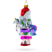 Load image into Gallery viewer, Beach Santa with Unicorn Floatie Glass Christmas Ornament