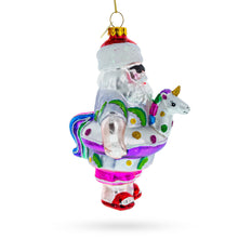 Load image into Gallery viewer, Beach Santa with Unicorn Floatie Glass Christmas Ornament