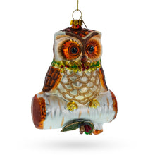 Load image into Gallery viewer, Wise Owl on Branch Glass Christmas Ornament