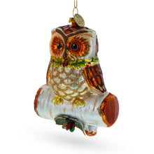 Load image into Gallery viewer, Wise Owl on Branch Glass Christmas Ornament