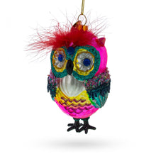 Load image into Gallery viewer, Vibrant Colorful Owl Glass Christmas Ornament