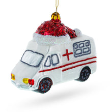 Load image into Gallery viewer, Ambulance in a Santa Hat Glass Christmas Ornament