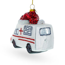 Load image into Gallery viewer, Ambulance in a Santa Hat Glass Christmas Ornament