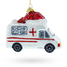 Load image into Gallery viewer, Ambulance in a Santa Hat Glass Christmas Ornament