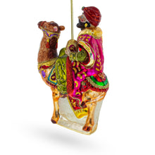 Load image into Gallery viewer, Majestic Wiseman with Gifts on Camel Glass Christmas Ornament