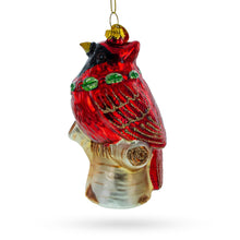 Load image into Gallery viewer, Red Cardinal on a Tree Branch Glass Christmas Ornament