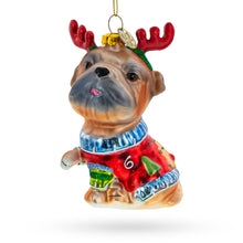 Load image into Gallery viewer, Pug Wearing Reindeer Antlers Glass Christmas Ornament