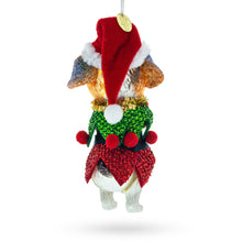 Load image into Gallery viewer, Santa Pup in Elf Costume Glass Christmas Ornament
