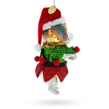 Load image into Gallery viewer, Santa Pup in Elf Costume Glass Christmas Ornament