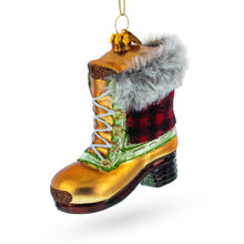 Load image into Gallery viewer, Winter Furry Boot Glass Christmas Ornament