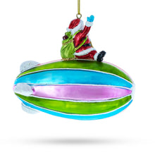 Load image into Gallery viewer, Santa Flying on Zeppelin Blimp Glass Christmas Ornament