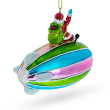 Load image into Gallery viewer, Santa Flying on Zeppelin Blimp Glass Christmas Ornament