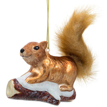 Load image into Gallery viewer, Squirrel on Snowy Branch Glass Christmas Ornament
