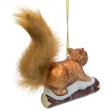 Load image into Gallery viewer, Squirrel on Snowy Branch Glass Christmas Ornament