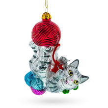Load image into Gallery viewer, Kitten Tangled in Yarn Balls Glass Christmas Ornament
