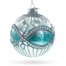 Load image into Gallery viewer, Elegant Silver and Blue Jeweled Glass Ball Christmas Ornament