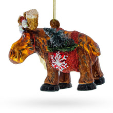 Load image into Gallery viewer, Moose with Twinkling Lights Glass Christmas Ornament