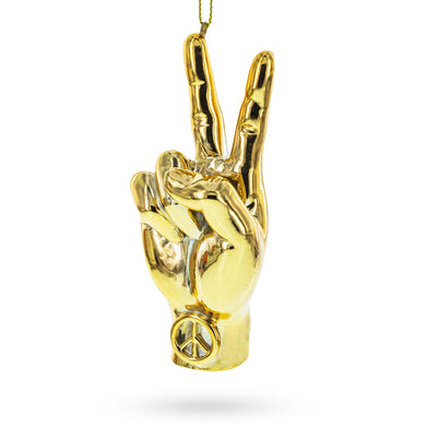 Golden Hand Peace Sign Resin Christmas Ornament