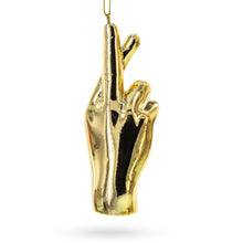 Load image into Gallery viewer, Golden Lucky Crossed Fingers Sign Language Glass Christmas Ornament