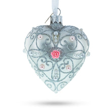 Load image into Gallery viewer, Silver Color Heart with Pink Rose Glass Heart Christmas Ornament