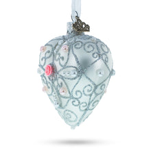 Load image into Gallery viewer, Silver Color Heart with Pink Rose Glass Heart Christmas Ornament