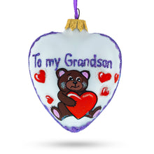 Load image into Gallery viewer, Teddy For My Grandson Glass Heart Christmas Ornament