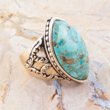 Load image into Gallery viewer, Champion Blue Turquoise Golden Cocktail Ring