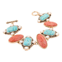 Load image into Gallery viewer, Champs Blue turquoise and Orange Coral Golden Link Bracalet