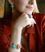 Load image into Gallery viewer, Champs Blue turquoise and Orange Coral Golden Link Bracalet