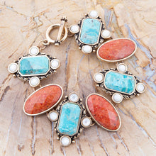 Load image into Gallery viewer, Champs Blue turquoise and Orange Coral Golden Link Bracalet
