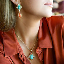 Load image into Gallery viewer, Champs Blue Turquoise and Orange Coral Golden Pendant Necklace