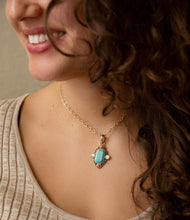 Load image into Gallery viewer, Champs Blue Turquoise and Orange Coral Golden Pendant Necklace