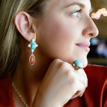 Load image into Gallery viewer, Champs Blue Turquoise and Orange Coral Post Drop Golden Earrings