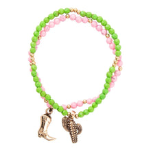 Load image into Gallery viewer, Charmed Cactus and Boot Pink Green Jade Bracelet Set