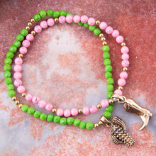 Load image into Gallery viewer, Charmed Cactus and Boot Pink Green Jade Bracelet Set