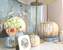 Load image into Gallery viewer, Chinoiserie Pumpkin Jars with 22K Gold Accents in Lamb's Ear Blue