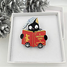 Load image into Gallery viewer, Christmas Carol Cat Brooch by Cherryloco
