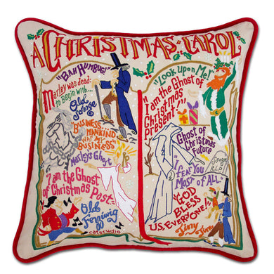 Christmas Carol Hand-Embroidered Pillow by Cat Studio