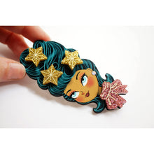 Load image into Gallery viewer, Christmas-Themed Brunette Hair Brooch with Earring Set by Laliblue