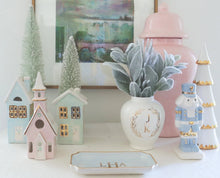 Load image into Gallery viewer, Pastel Christmas Village 3-Piece Set with 22K Gold Accents