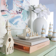 Load image into Gallery viewer, Ivory Christmas Village 3-Piece Set with 22K Gold Accents