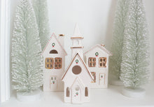 Load image into Gallery viewer, Ivory Christmas Village 3-Piece Set with 22K Gold Accents
