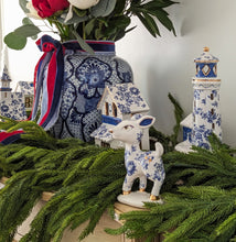 Load image into Gallery viewer, Blue and White Toile Kringle Shop with 22K Gold Accents